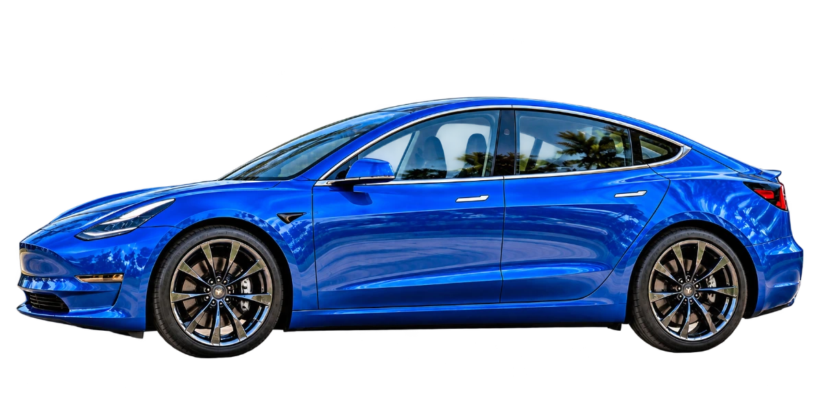 Glossy blue sedan facing left